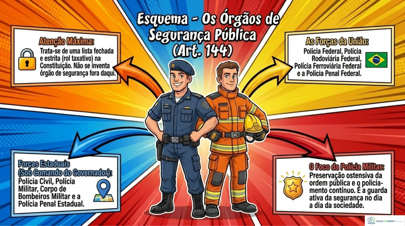 Mapa mental: Órgãos de Segurança Pública (Art. 144)
